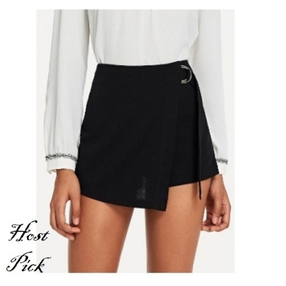 Pants - Black Wrap Shorts Faux Skirt with Buckle XS-3X